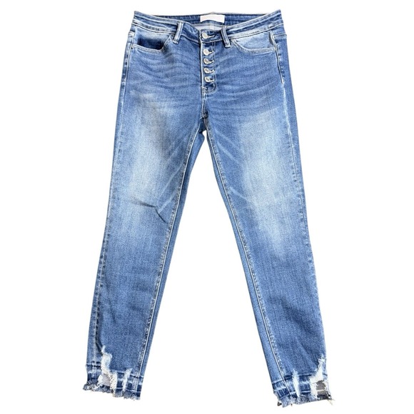 Vervet Denim - Vervet Womens Size 28 Button Fly Distressed Ripped Ankle Skinny Denim Blue Jeans